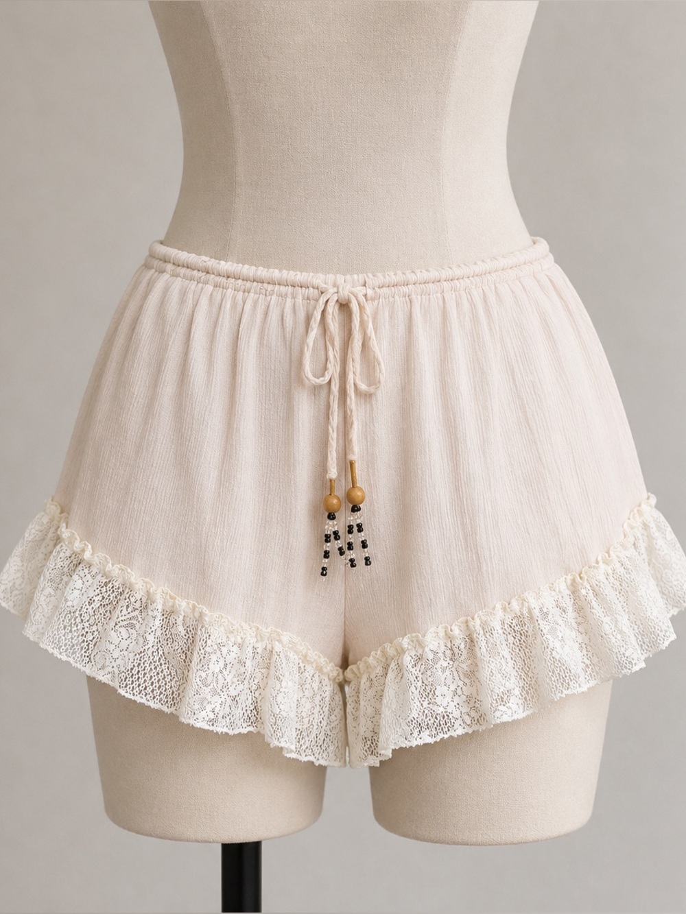 POL Boho Gauze Drawstring Lace Trim Shorts Leaf Lace Hem Lightweight Flowy Sz S - Picture 3 of 15